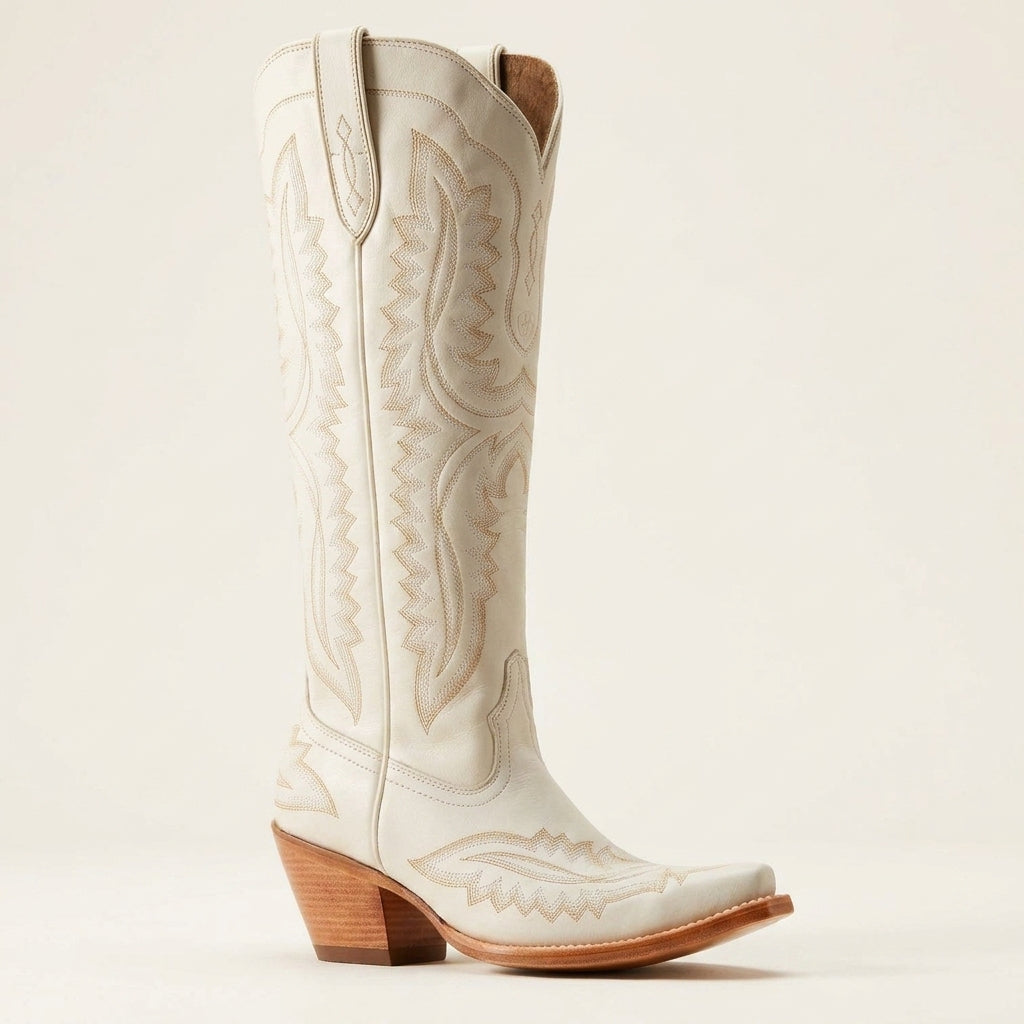 Winona | Women's Knee-High Western Boots – Vegan Leather-Look, Block Heel – White
