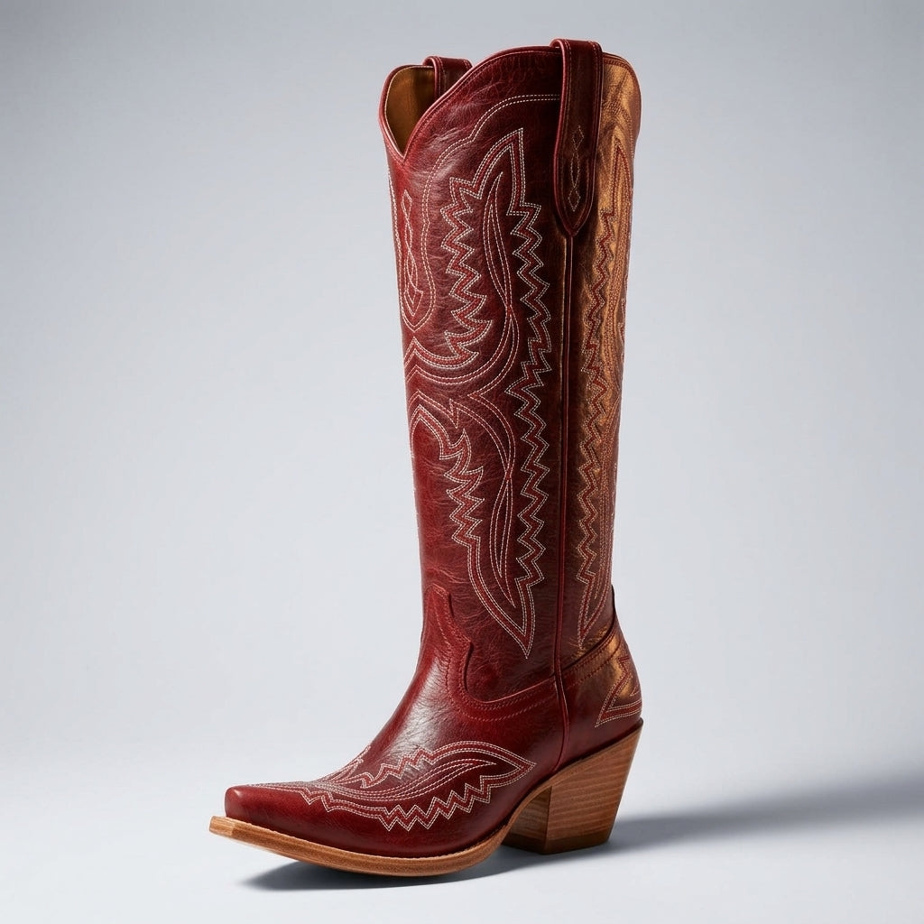 Winona | Women's Knee-High Western Boots – Vegan Leather-Look, Block Heel