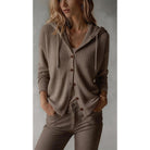Genevieve | Women's Ribbed Hooded Cardigan – Button Front