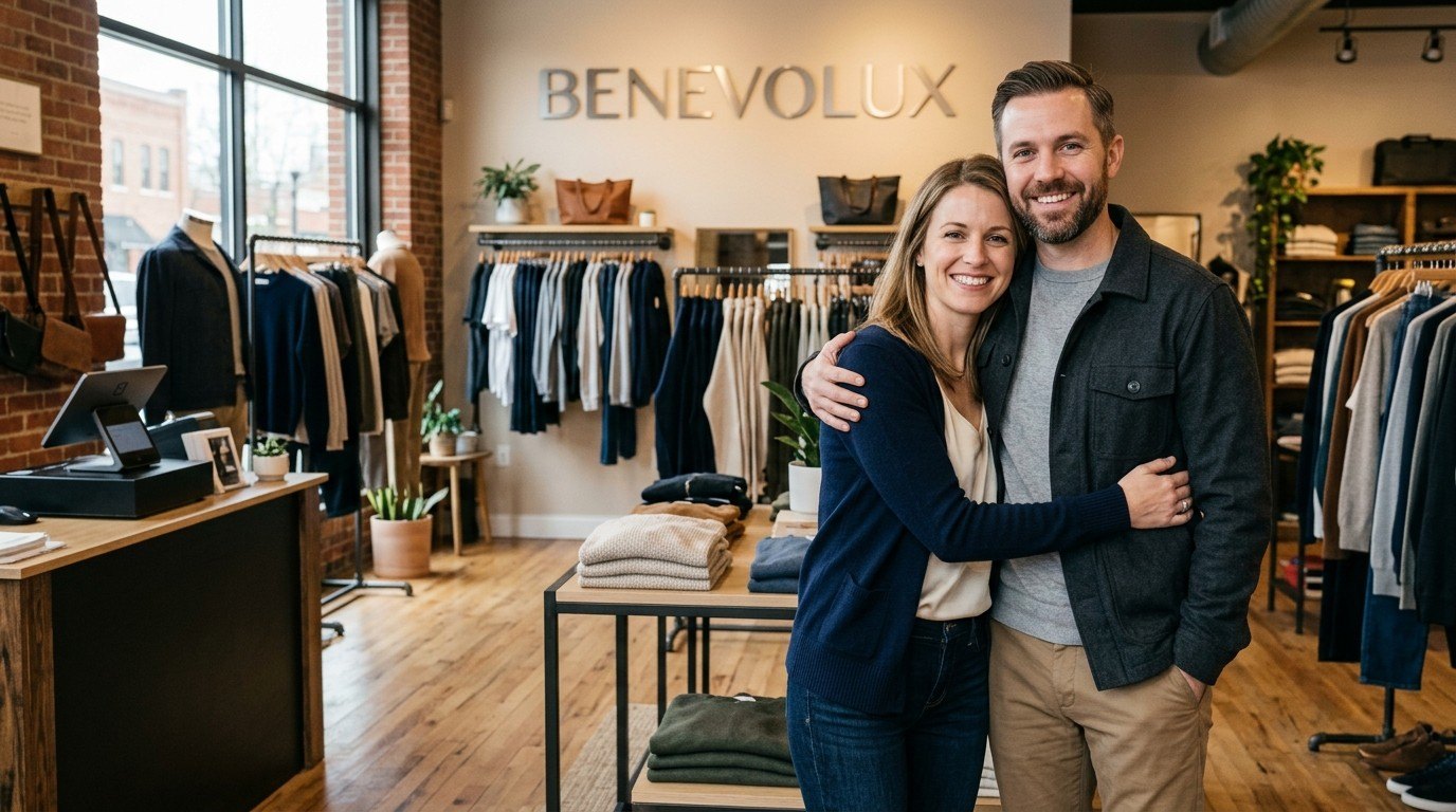 Arthur and Chloe in the Benevolux shop. Autumn offer: extra 10% off 2 items, 15% off 3 items, 20% off 4 or more